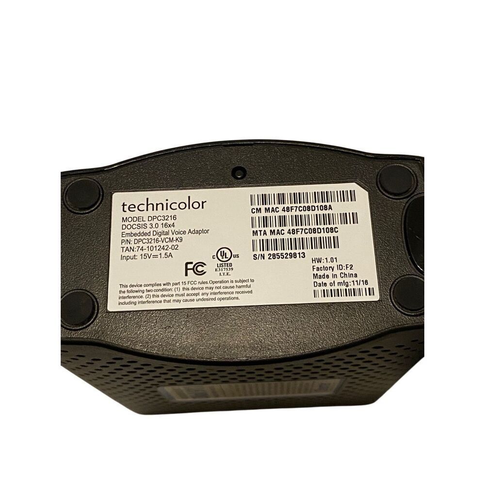 Technicolor DPC3216 DOCSIS 3.0 Cable Modem Embedded Voice Adapter Power Ethernet - Picture 5 of 11